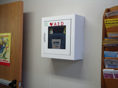 AED mounted on wall in Bright Adventures PreK